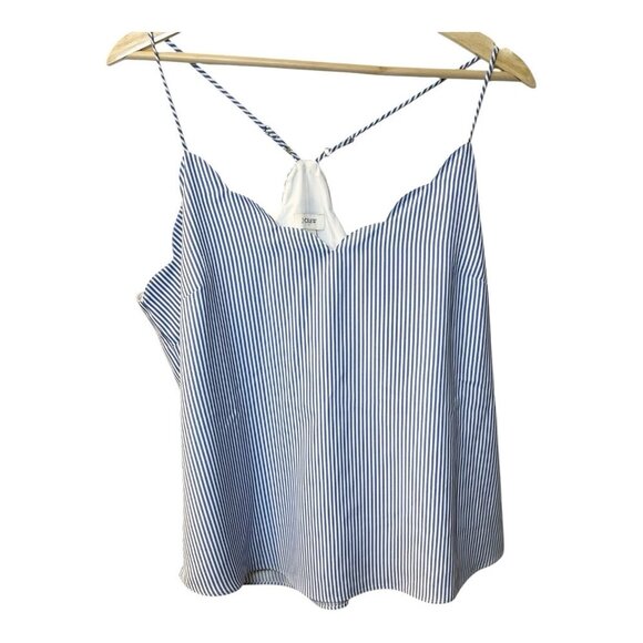 J. Crew Size 14 Striped Scalloped Cami Top L8679 Banker Blue White Nautical - Picture 3 of 7